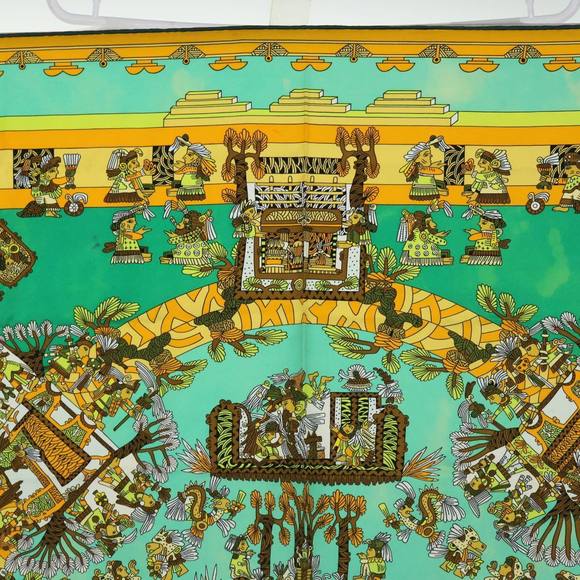 HERMES Carre 90 ASTRES et SOLEILS Scarf Silk Green Auth mr067 - Picture 3 of 16